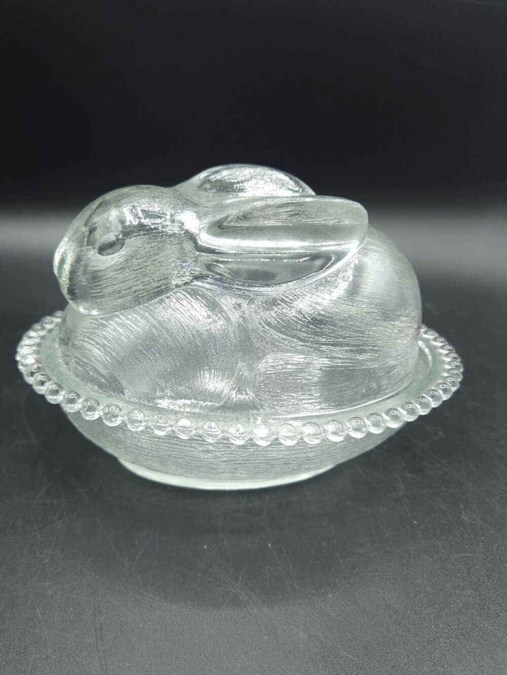 Indiana Glass Bunny on a Nest | Lidded Textured Bowl | American Pressed Glass |